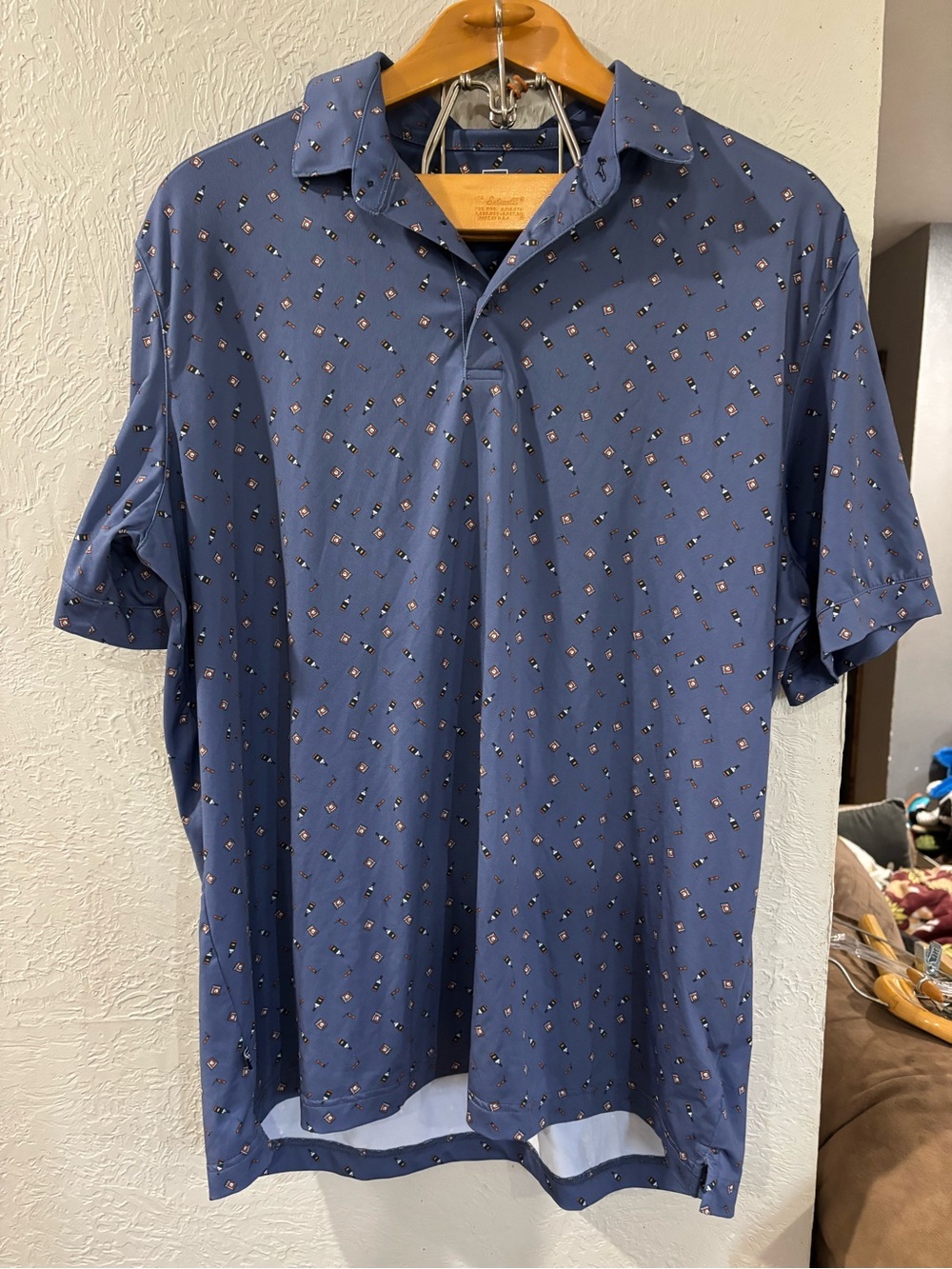 Mizzen + Main Men's Versa Whiskey & Cigar Print Performance Golf Polo Shirt Sz L
